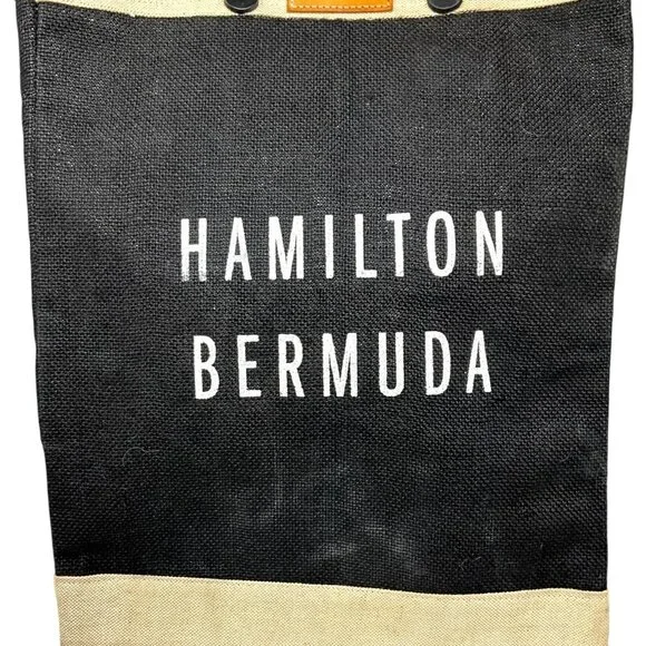 Apolis Jute Market Bag Tall Black Hamilton Bermuda Leather Handles - Picture 2 of 10
